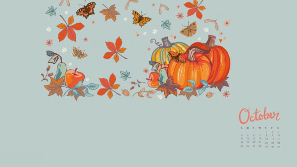 Wallpaper October, Butterflies, Background, With, Leaves, Light, Desktop, Ash, Pumpkin, Calendar
