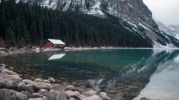 Wallpaper Reflection, Water, Mobile, Trees, Lake, Stones, Wood, Mountain, Desktop, House, Landscape, View, Nature, Background