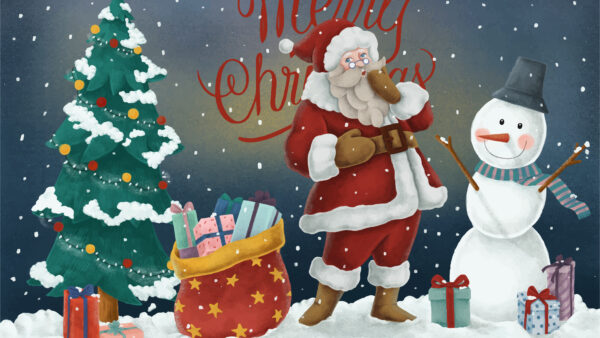 Wallpaper Tree, Santa, Snowman, Christmas
