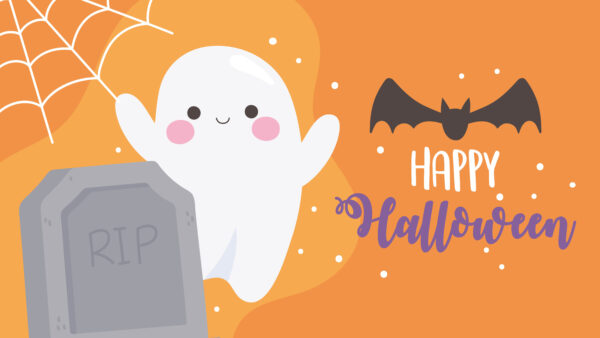 Wallpaper Halloween, Background, Happy, Bat, Ghost, Orange