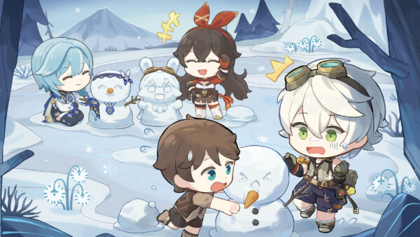 Wallpaper Amber, Genshin, Impact, Eula, Bennett, Timmie, Snowman