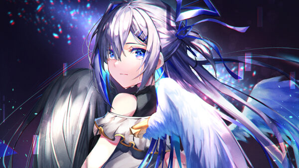 Wallpaper Blue, Anime, Wings, Girl, With, Eyes