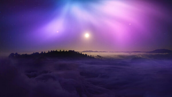 Wallpaper During, And, With, Background, Stars, Blue, Nature, Clouds, Purple, Desktop, Sky, Nighttime, Mountain