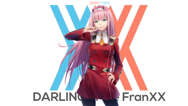 Wallpaper Wearing, And, Desktop, Dress, White, Long, Pink, Anime, Zero, Blue, Two, Background, FranXX, Hair, With, The, Center, Hiro, Darling, Red