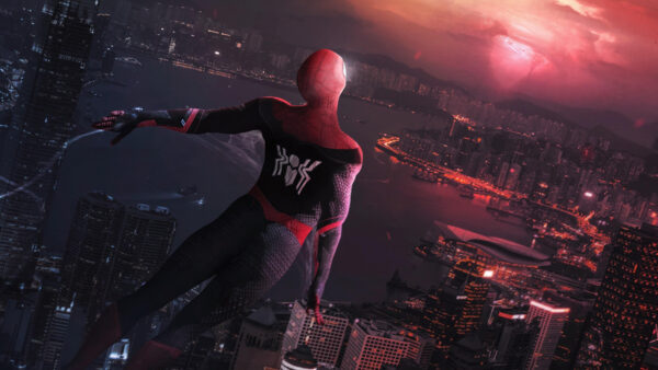 Wallpaper With, From, Spider, Top, Home, Background, Jumping, Man, Building, Cityscape, Far, Desktop