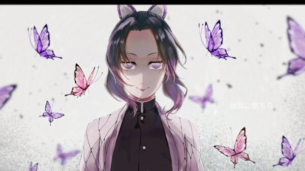 Wallpaper Desktop, With, And, Background, White, Butterflies, Kochou, Flying, Demon, Slayer, Anime, Shinobu