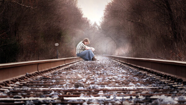 Wallpaper Girl, Looking, Depression, Track, Sitting, Sad, Railway