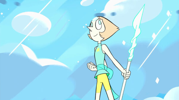 Wallpaper Spear, Dress, Hand, Like, Clouds, Universe, Background, Sky, Movies, Left, With, Blue, And, Steven, Pearl, Green, Weapon, Desktop