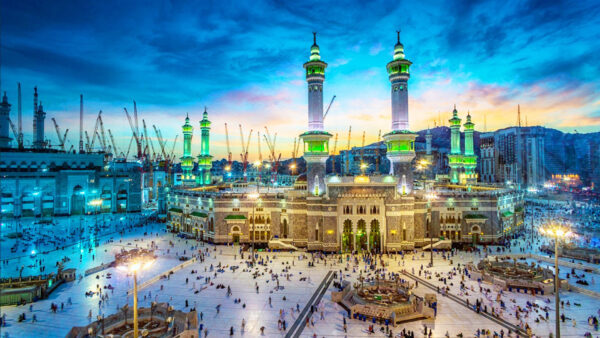 Wallpaper Lights, With, Decorated, Ramzan, Sky, Under, Blue, Cloudy, Mecca