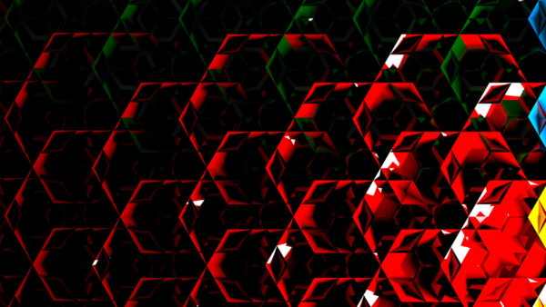 Wallpaper Art, Digital, Red, Hexagon, Abstract, CGI, Shapes, Green