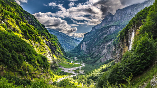 Wallpaper Rock, Bushes, River, Trees, Aerial, Greenery, View, Nature, Mountains