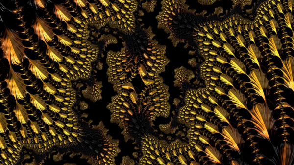 Wallpaper Fractal, Trippy, Black, Abstraction, Ornate, Yellow, Sinuous