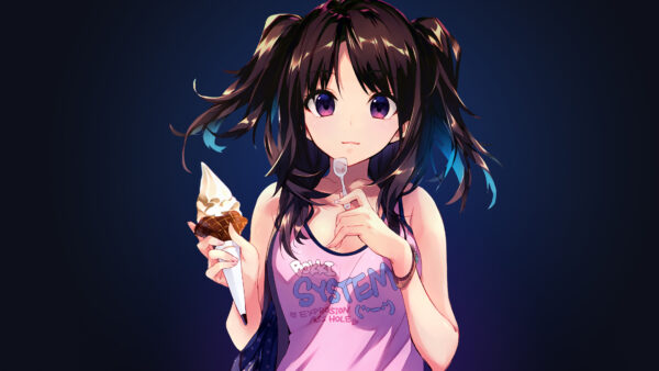 Wallpaper Anime, Eyes, Background, Standing, Girl, Blue, Icecream, Purple, With