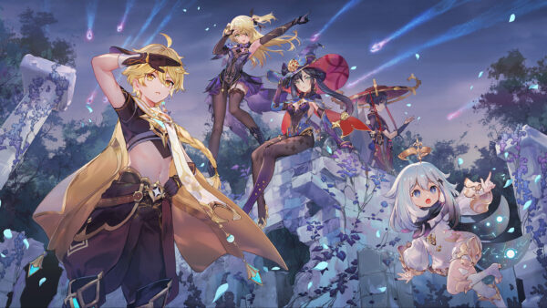 Wallpaper Mona, Aether, Genshin, Impact, Paimon, Fischl, Scaramouche