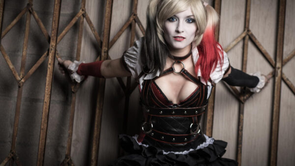 Wallpaper Harley, Girl, With, Gate, Standing, Halloween, Iron, Grill, Front, Quinn, Costume