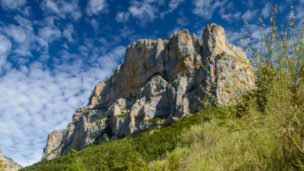 Wallpaper Bushes, Slope, Rock, Field, Mountain, Nature, Background, Sky, During, Daytime, Clouds, Grass