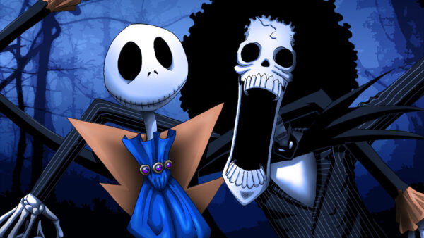 Wallpaper Piece), (One, With, Movies, Nightmare, Brook, The, Skellington, Crossover, Anime, Blue, Desktop, Before, Christmas, Jack, Background