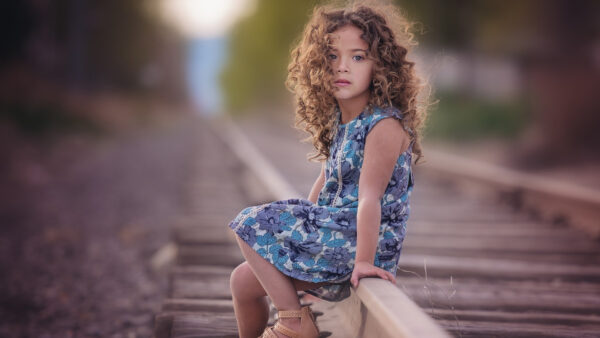 Wallpaper Dress, Hair, Wearing, Curly, Flower, Desktop, Printed, Cute, Little, Girl, Sitting, Railroad