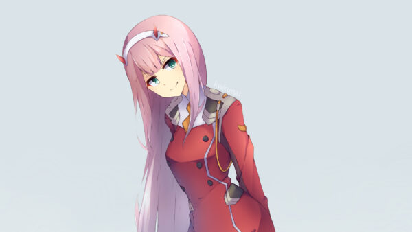 Wallpaper Darling, With, The, Desktop, Gray, Anime, And, Background, Pink, Hair, Two, Horn, FranXX, Zero, Red