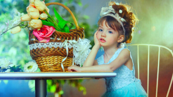 Wallpaper Girl, Little, One, And, Holding, Sitting, Band, Desktop, Hand, Cute, Wearing, Chair, Blue, Head, With, Face, Frock