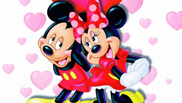 Wallpaper Minnie, Mickey, White, Mouse, With, Pink, Hearts, Background, And, Desktop