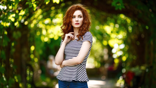 Wallpaper Desktop, Shallow, Model, With, Trees, Jean, Background, Girl, And, Hair, Brown, Shirt