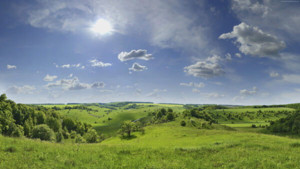 Wallpaper Green, Sky, Cloudy, Trees, Valley, Blue, Slope, Under, Nature, With