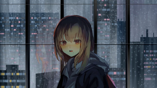 Wallpaper Anime, Girl, School, Glass, Uniform, Buildings, Window