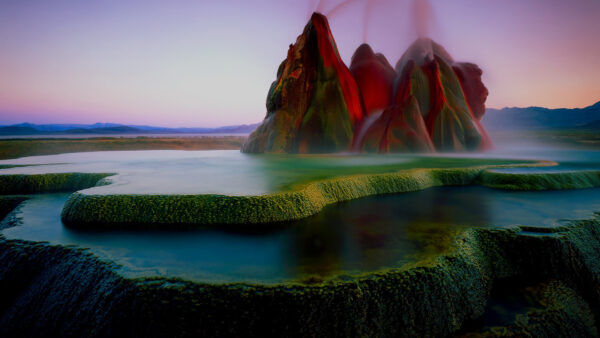Wallpaper Background, View, Colorful, Water, Purple, Rocks, Sky, Reflection, Mountains, Landscape, Nature