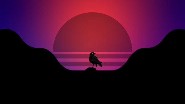 Wallpaper Bird, Background, Desktop, Rock, Vaporwave, Moon