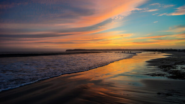 Wallpaper Clouds, Ocean, During, Beach, Waves, Sand, Blue, Sunset, Sky, Yellow, Under