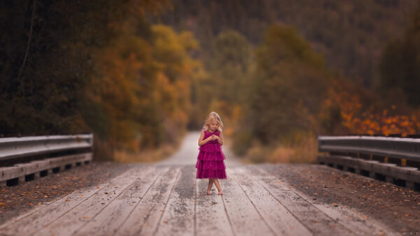 Wallpaper Blur, Girl, Wearing, Background, Colorful, Purple, Dress, Autumn, Dock, Cute, Wood, Trees, Standing, Little