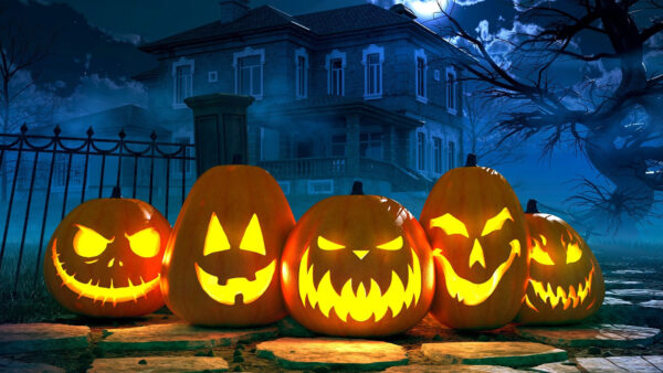 Wallpaper House, Horror, Fence, Halloween, Pumpkins