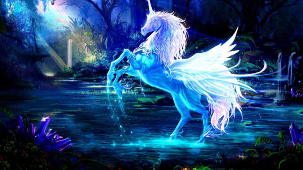 Wallpaper Wings, Desktop, Forest, With, Background, Unicorn, Blue