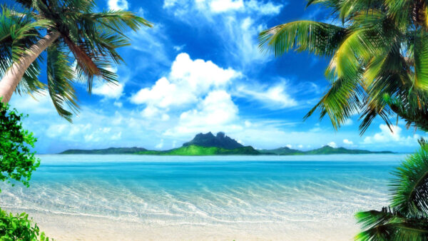 Wallpaper Cloudy, Beach, Beautiful, Calm, Blue, Sky, Above, Desktop