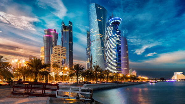 Wallpaper Travel, River, Time, Skyscrapers, Evening, Near, Qatar, Desktop, During