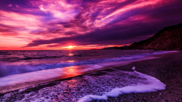Wallpaper Sunset, During, Desktop, Purple, Beach