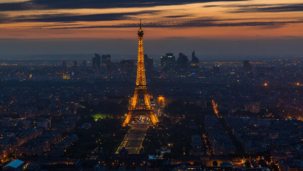 Wallpaper Lighting, Cloudy, And, Background, Paris, Travel, Yellow, With, Eiffel, Sky, Tower, City, Desktop