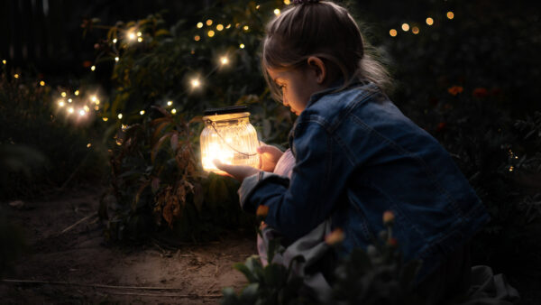 Wallpaper Jean, Blue, Wearing, With, Lantern, Light, Cute, Little, Girl, Hands, Dress