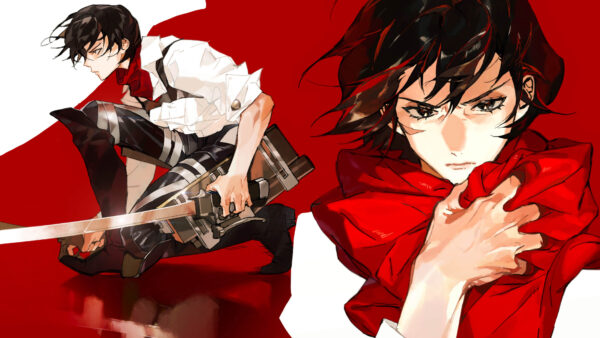 Wallpaper Red, Attack, White, Mikasa, Ackerman, Titan, Background