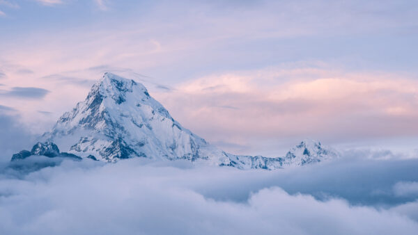 Wallpaper Cloudy, Sky, Covered, Under, Fog, Nature, Mountain, Snow