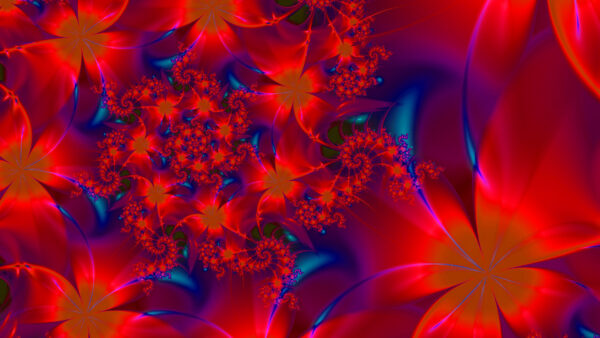 Wallpaper Abstract, Desktop, Fractal, Patterns, Red, Flowers, Blue