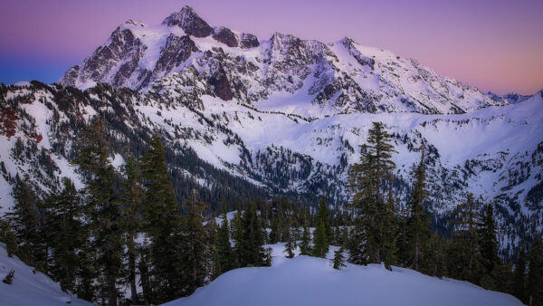 Wallpaper Winter, Mount, Snow, Shuksan, National, Park, Mountain, With, Sunset, Cascade, Desktop, Covered, During