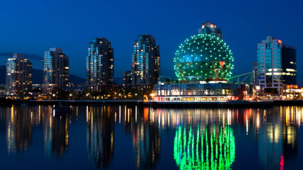 Wallpaper Reflection, Light, Building, Vancouver, River, City, Canada