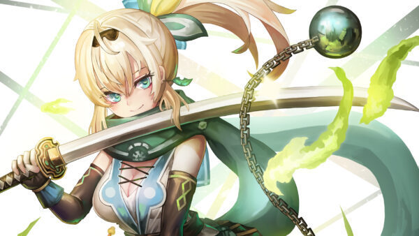Wallpaper With, Light, Girl, Green, Warrior, Sword, Anime, Eyes