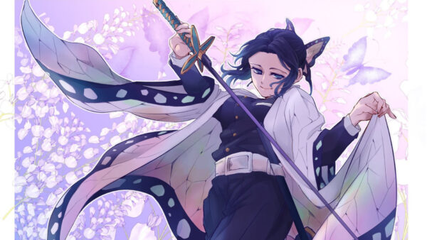 Wallpaper Demon, Anime, Kochou, Purple, With, Shinobu, Desktop, Background, Having, Butterflies, Flowers, Slayer, And, Sword