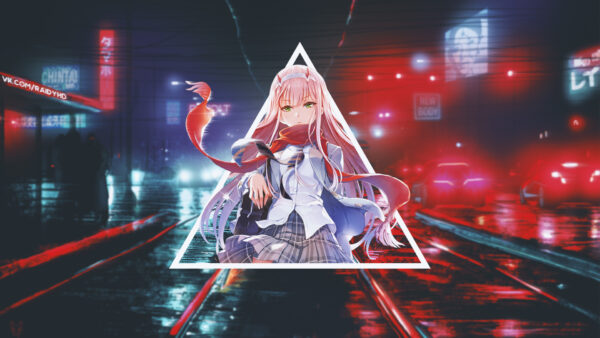 Wallpaper Hiro, Road, Anime, Lights, Cars, Desktop, Zero, Two, Darling, Like, Triangle, Background, Center, Red, FranXX, Line