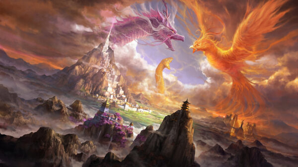 Wallpaper Desktop, Dragons, Two, Fiery, Big, Fantasy, Fighting, Bird, Dreamy