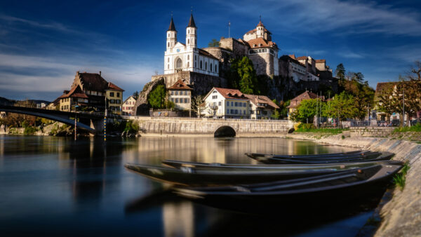 Wallpaper Castle, Desktop, Boat, Switzerland, Church, And, River, Building, Bridge, Travel