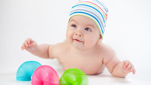 Wallpaper Baby, Down, Lying, Cap, White, Playing, Toys, With, Floor, Cute, Background, Wearing, Desktop